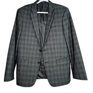 John Varvatos 42R Wool Suit Jacket Blazer Gray Windowpane Plaid Career FLAW
